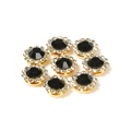 Flower-shaped buttons with black gemstone center and crystals in gold metal base - Black