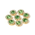 Set of 8 golden sunflower buttons with green crystal center and white rhinestones - Light Green