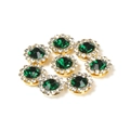 Emerald green flower rhinestone buttons with gold base for DIY hair accessories, 8-piece set - Dark Green