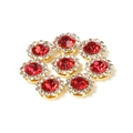 Set of 8 red rhinestone sunflower buttons with gold base for DIY hair accessories - Red