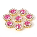 Set of 8 gold rose pink sunflower rhinestone buttons for DIY hair accessory making - Pink