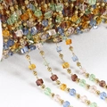Bunte Kristallwürfelperlen auf Goldkette für DIY-Schmuckherstellung und Halsketten - 2,5 mm (1 m/Packung) / Goldton mit Bunten Perlen