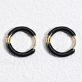 Minimalist 12mm black enamel hoop earrings with gold finish, modern round jewelry design - 18mm (6 Pieces/Pack) / Black