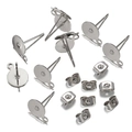 Silberne Edelstahl-Ohrstecker mit flacher Scheibe, Schlaufe und Butterfly-Verschluss für DIY - Ohrringpfosten + Rücken / 5mm (100 Stück/Packung) / Stahlfarben