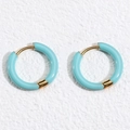 Sky blue enamel and gold stainless steel hoop earrings in a minimalist round design - 18mm (6 Pieces/Pack) / Sky Blue