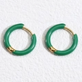 Vibrant emerald green enamel hoop earrings with golden hinges on white background - 18mm (6 Pieces/Pack) / Green