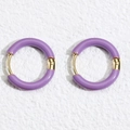 Pair of purple enamel 12mm hoop earrings with golden stainless steel metal clasp - 18mm (6 Pieces/Pack) / Purple