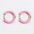Pink enamel round hoop earrings with gold-plated stainless steel closure and polished finish - 18mm (6 Pieces/Pack) / Pink