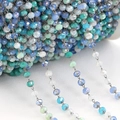 DIY multi-colored crystal bead chains on roll for jewelry making and craft sewing - 3.6mm (1m/Pack) / Steel Chain - Blue Green