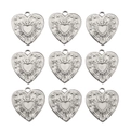 Lot de neuf pendentifs cœur en acier inoxydable argenté avec gaufrage soleil et étoiles - Acier-Disque de Coeur