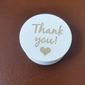 White and gold round gift tag with Thank You text and heart design on leather background - Round Thank You Design (LH49) / 50 Pieces / White