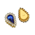 Blue pear shaped crystal drop accessory with gold metal backing and white rhinestone border - Blue