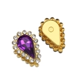 Purple teardrop glass rhinestone pendant with gold metal backing for DIY jewelry - Deep purple