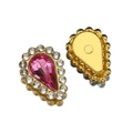 Pink teardrop glass crystal pendant with gold metal setting and white rhinestone halo - Rose Red