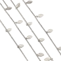 Catena DIY color argento con delicati ciondoli a foglia cava per accessori di gioielli - 1 Metro/Confezione / Bianco K Foglia
