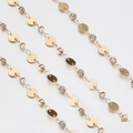 Catena placcata oro con dischi metallici lucidi e strass trasparenti sfaccettati - 1 Metro/Confezione / Oro KC - Disco Tondo