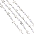 Catena per gioielli argentata con ciondoli a stella e eleganti perle bianche - 1 Metro/Confezione / Bianco K - Perla Cuore
