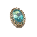 Oval teal crystal teardrop charm with vintage hollowed golden mocha copper claw setting - Oval Design / 12*17mm / Lake Blue