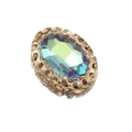 Iridescent oval crystal bead in vintage gold lace setting for DIY jewelry making - Oval Design / 12*17mm / Blue