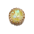 Oval teardrop sew-on crystal with light green faceted gem and golden textured mocha base - Round Style / 10mm / Yellow