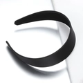 Classic minimalist wide black fabric headband with a sleek satin finish hair accessory - Black Width 4
