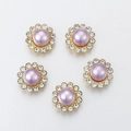 5Pcs gold sunflower jewelry buttons with lavender pearls and sparkling white rhinestones - 12mm (50 Pcs/Pack) / Light Purple