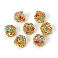 Cuentas esféricas doradas con cristales de colores para bisutería artesanal - Bola Dorada con Diamantes Multicolor / 6mm (30 Piezas/Paquete)