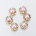 Set of six golden sunflower DIY buttons with pink pearls and white rhinestone crystals - 12mm (50 Pcs/Pack) / Light Pink