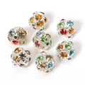 Cuentas de strass de colores con base hueca plateada para bisutería hecha a mano DIY - Bola Plateada con Diamantes Multicolor / 6mm (30 Piezas/Paquete)