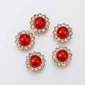 Red pearl sunflower charm with gold metal base and white rhinestones for DIY crafts - 12mm (50 Pcs/Pack) / Red