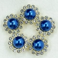 Five golden sunflower charms with dark blue pearls and white rhinestones for DIY crafts - 12mm (50 Pcs/Pack) / Sapphire Blue