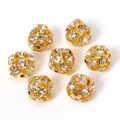Cuentas espaciadoras doradas de malla hueca con cristales para joyería artesanal - Bola Dorada con Diamantes Transparentes / 6mm (30 Piezas/Paquete)