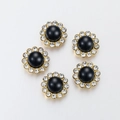 Five gold sunflower decorative buttons with black pearl center and white crystals - 12mm (50 Pcs/Pack) / Black