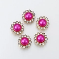 5Pcs rose pink pearl sunflower buttons with white rhinestones in gold setting - 12mm (50 Pcs/Pack) / Rose Red