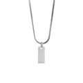 Minimalist silver square tag pendant with flat herringbone snake chain necklace - Blade Chain Small Style / Steel