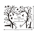Family heart tree wall decal with birds and quote in black vinyl, 70x60cm size - 57*70CM