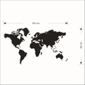 Schwarzer Weltkarte Wandaufkleber im hohlen Silhouette-Design, Maße 105x60 cm - Große Ausführung (L)