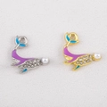 Blue enamel dolphin pendant with rhinestones and white pearl in gold and silver finish - Purple Whale / 16x16.4mm / Gold