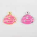 Pink enamel shell charm with rhinestones in gold and silver metal for DIY jewelry making - Pink Shell / 17.5x17.3mm / Gold