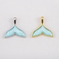 Silver and gold alloy whale tail pendants with light blue iridescent shell inlay detail - Light Blue Mermaid Tail / 17.7x17.5mm / Gold