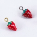 Pastel style strawberry pendants with gold and silver alloy loops for DIY necklaces - Strawberry