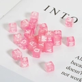 Pink translucent 6mm square acrylic alphabet beads for DIY jewelry making and crafts - 50 Pcs Per Pack / Pink