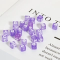 Purple translucent 6mm acrylic alphabet beads with white letters for DIY jewelry making - 50 Pcs Per Pack / Purple