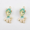 Golden koi fish pendant with green enamel and red accents for DIY necklace jewelry - Teal Koi Fish / 14x29.5