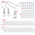 Kit apprêts bijoux argentés avec 300 crochets, 100 fermoirs et 100 anneaux ouverts - Ensemble d'Accessoires de Bijouterie / 300 pièces / Or blanc