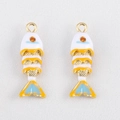 DIY colorful enamel koi fish bone charms with gold plating and orange rhinestones - White Small Fish