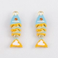 Golden alloy koi fish pendants with colorful enamel inlay and orange rhinestones - Light Blue Small Fish