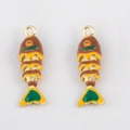 Ethnic style alloy fish pendant with drip oil glaze and crystal accents for DIY necklaces - Brown Small Fish