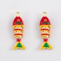 Golden fish alloy pendants with colorful enamel coating and cubic zirconia eyes - Red Koi