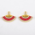Exquisite gold-plated fan pendants with red enamel and micro-pave sparkling crystals - Gold Trim Red Fan